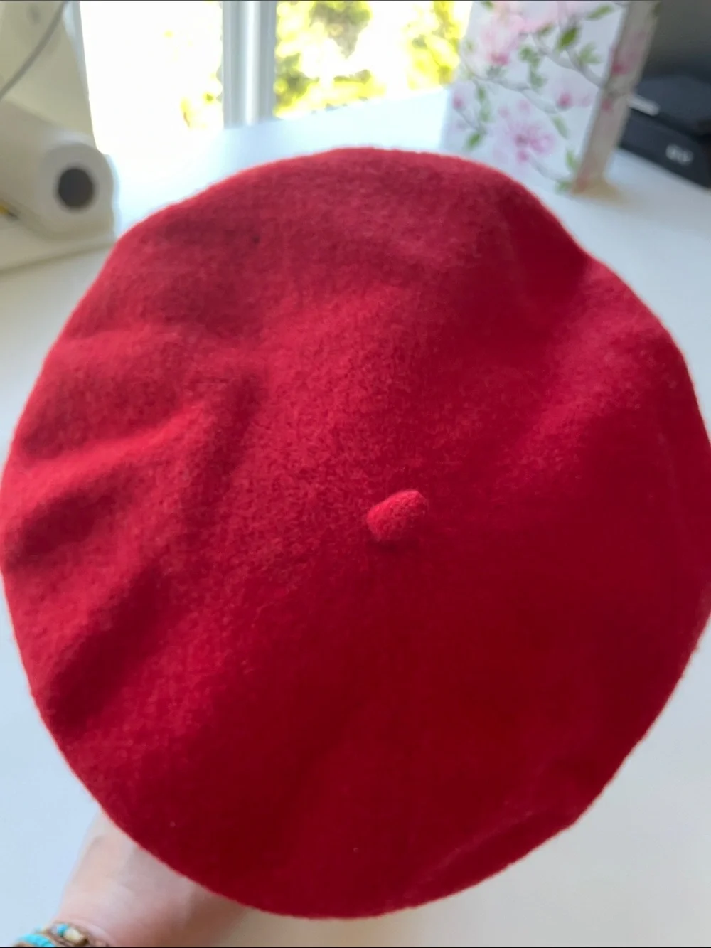 Deborah Rhodes Mocha Red Beret Faux Leather Trim *Flaw*